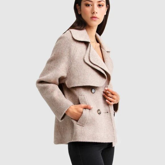 Belle & Bloom I'm Yours Wool Blend Peacoat in Beige. Sz: Small - Picture 1 of 11